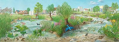 Poster panorama &laquo;Etang et ruisseau dans les agglom&eacute;rations&raquo;